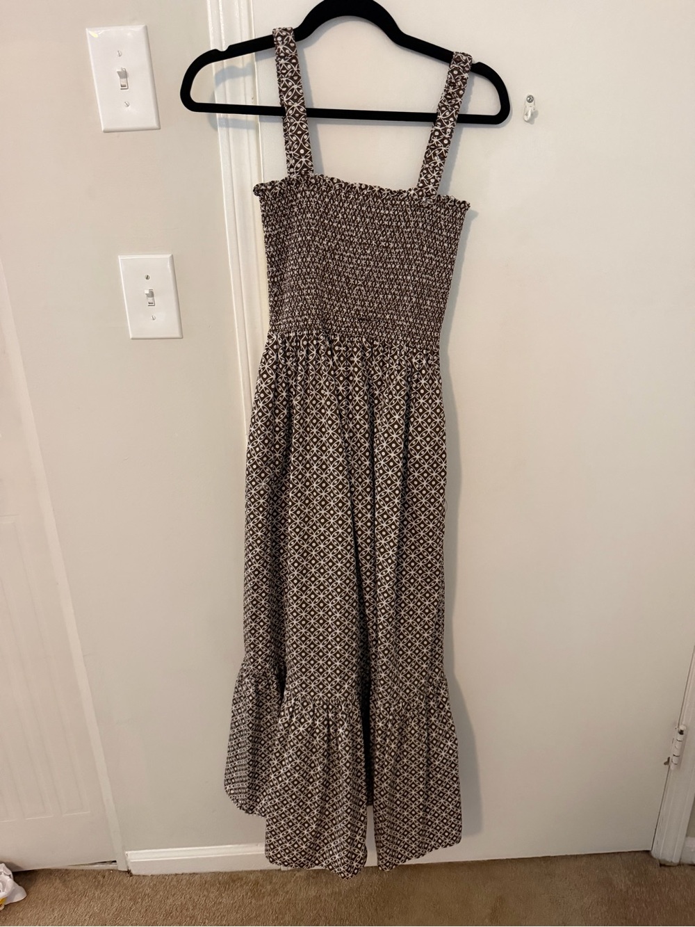Hill House Brown Printed Smocked Maxi Dress with Straps